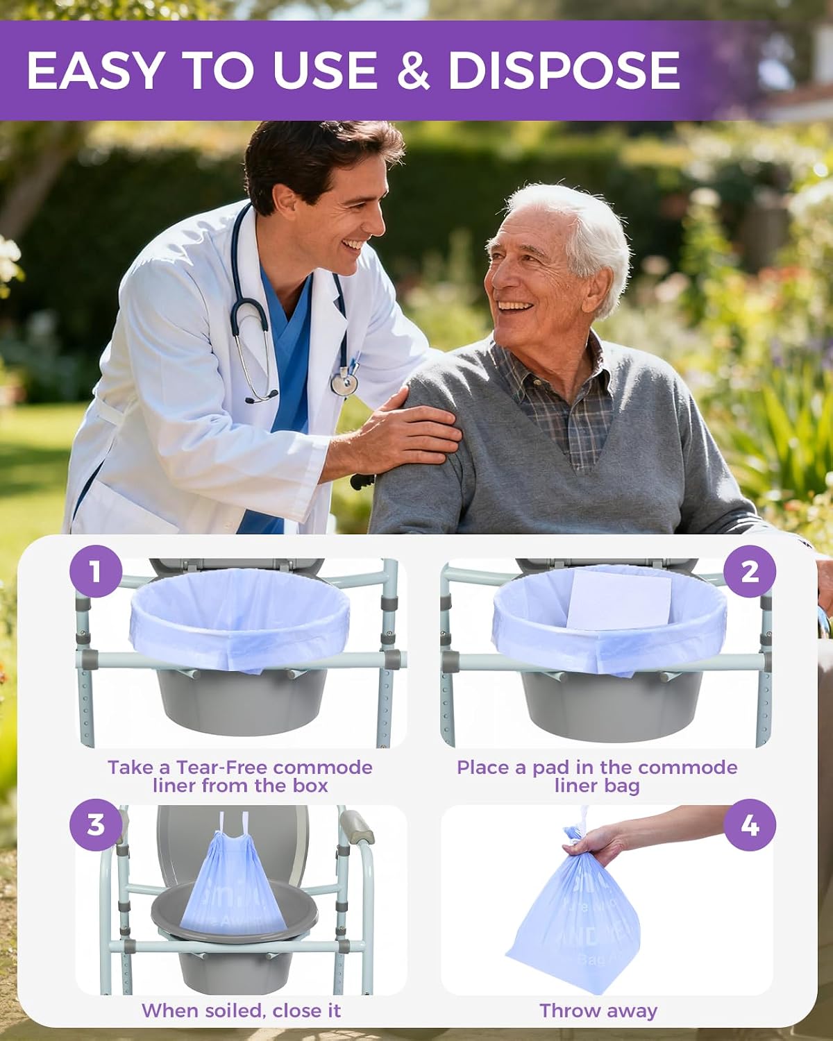 Thumbnail 6 de 30 Pcs Bedside Commode Liners with Absorbent Pads – Leak-Proof, Odour-Controlled, Lavender Scented