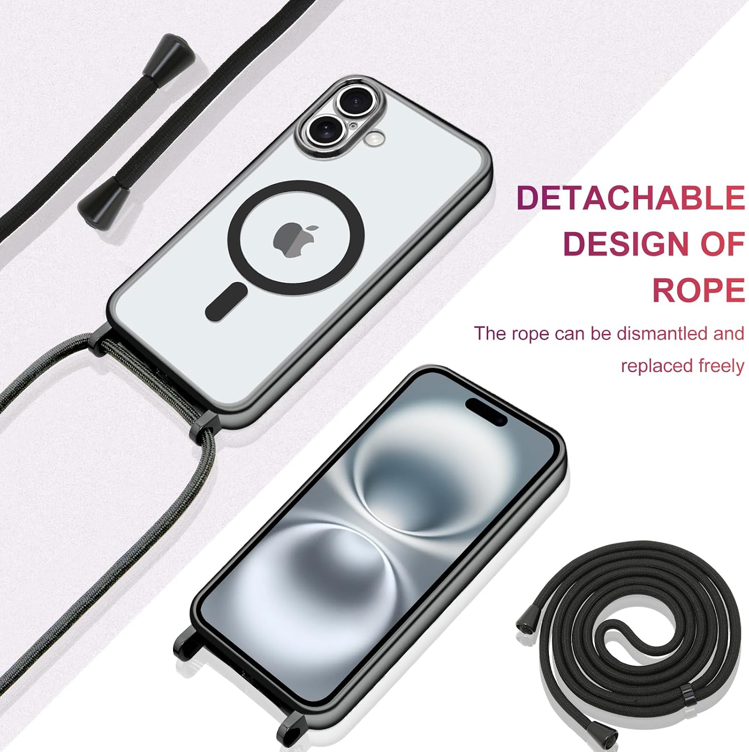 Detalle de Oelrstfe Cover Magnetica Trasparente con Cordino per iPhone 17 – Protezione sottile e stile magnetico