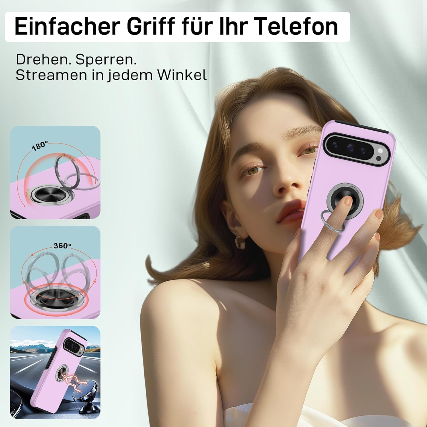 Thumbnail 5 de Pilaru Hülle für Google Pixel 9/9 Pro – 360° drehbarer Ständer, 2 Displayschutzfolien und Stoßschutz