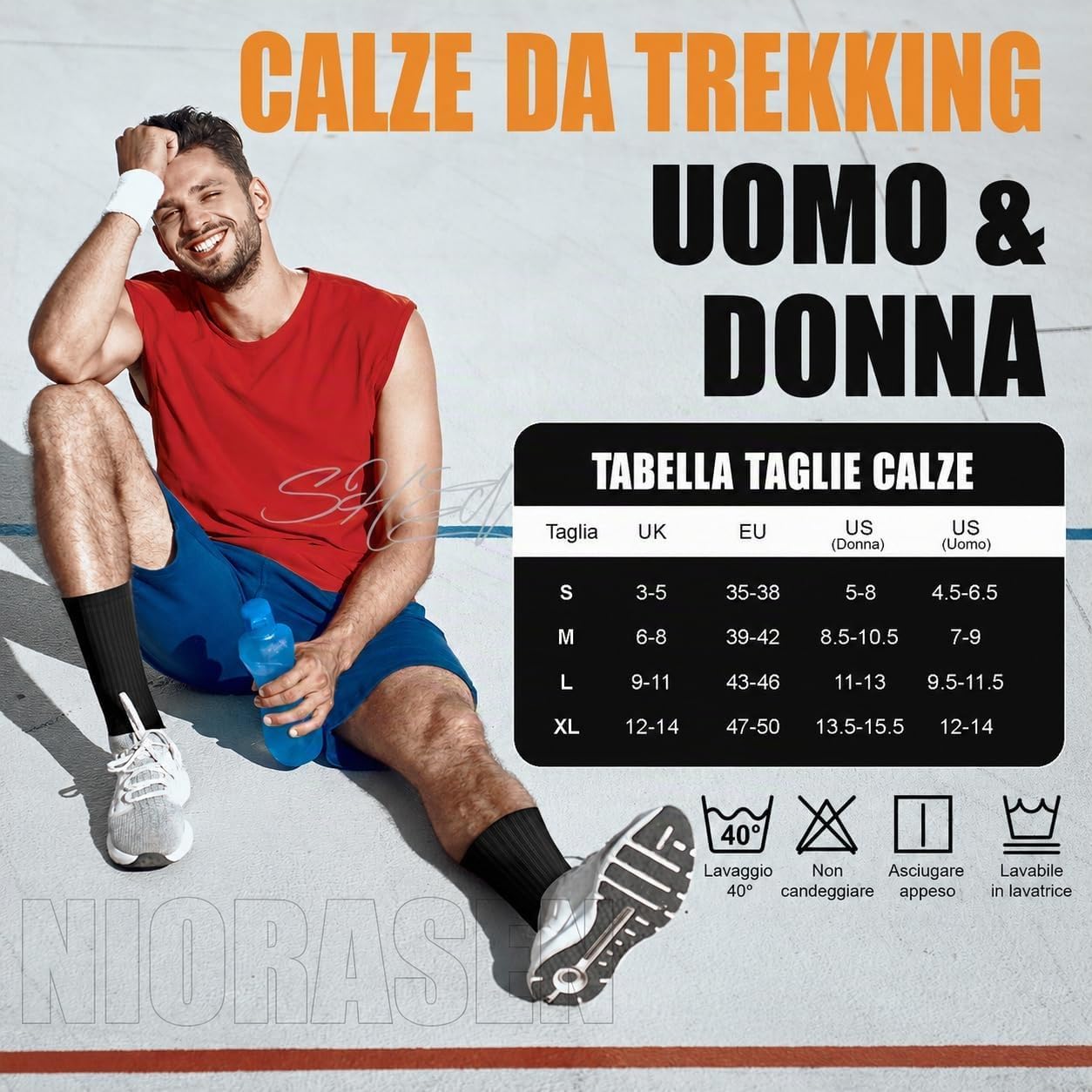 Thumbnail 6 de Niorasen Calzini da Trekking e Sportivi in cotone, 6 paia: calde, traspiranti e imbottite