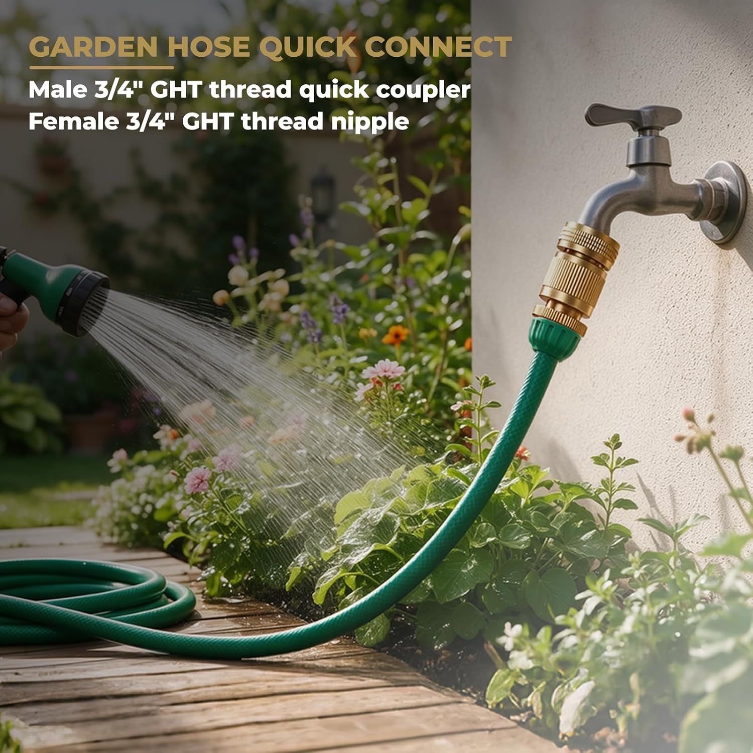 Detalle de HQMPC HQ-K04C Garden Hose Quick Connectors, Solid Brass, 3/4-Inch GHT, 4 Sets