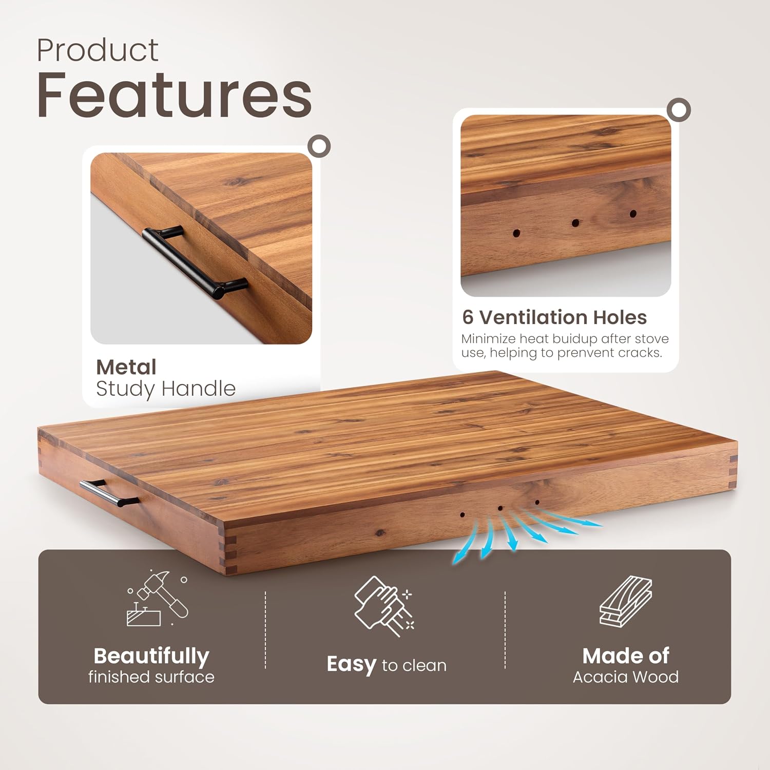 Thumbnail 3 de Tidita Acacia Wood Stove Top Cover, 30" x 22" with Metal Handles