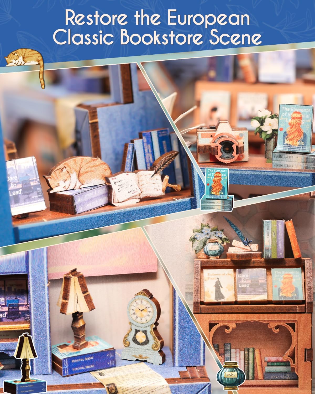 Thumbnail 4 de Cutefun Book Nook Kit DIY Miniature Literature Bookstore House with LED Bookshelf Insert (186-Piece Puzzle)