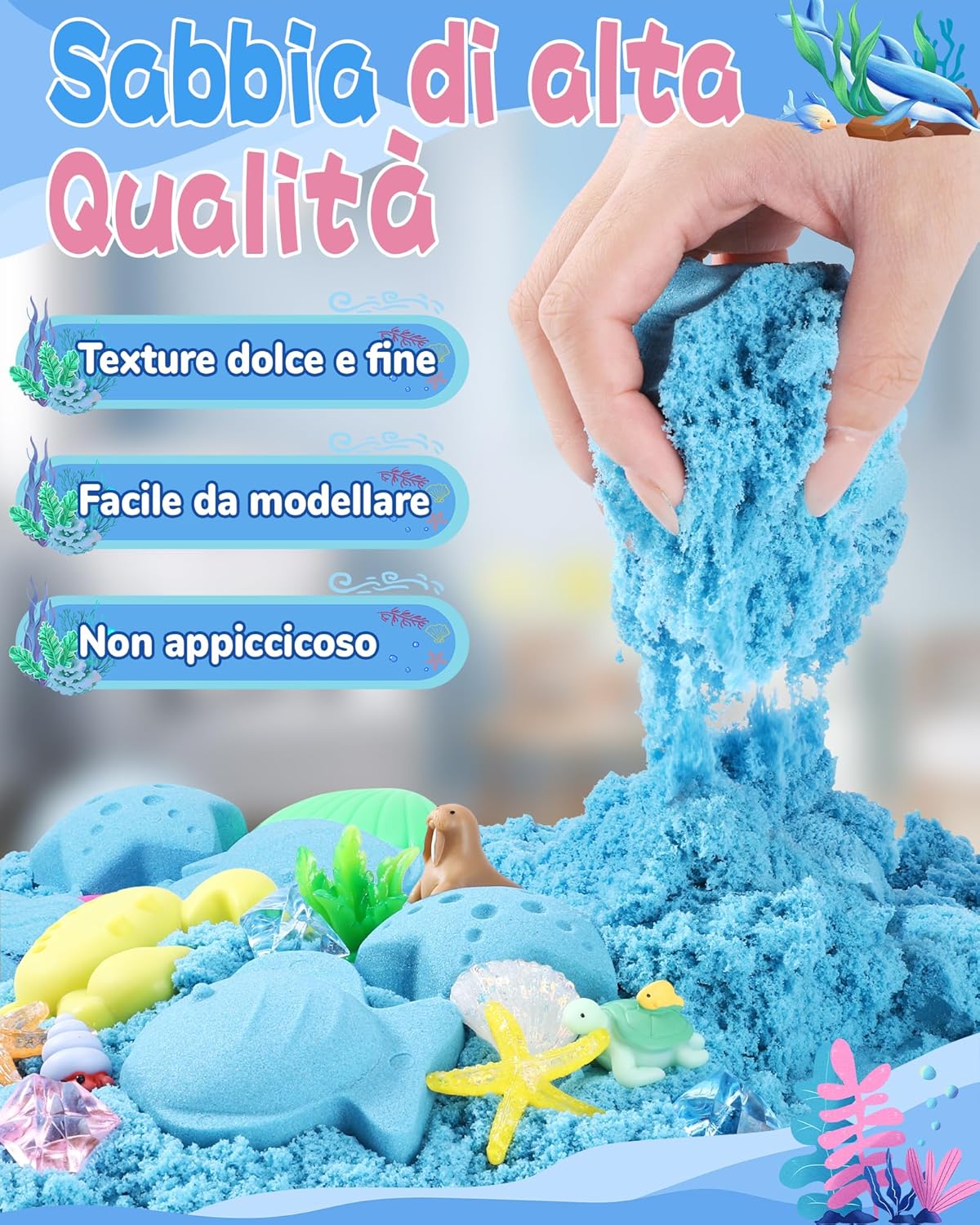 Detalle de cycletour Magic Sand Set Ocean Series – Sabbia magica blu con accessori (1 kg) per bambini dai 3 anni
