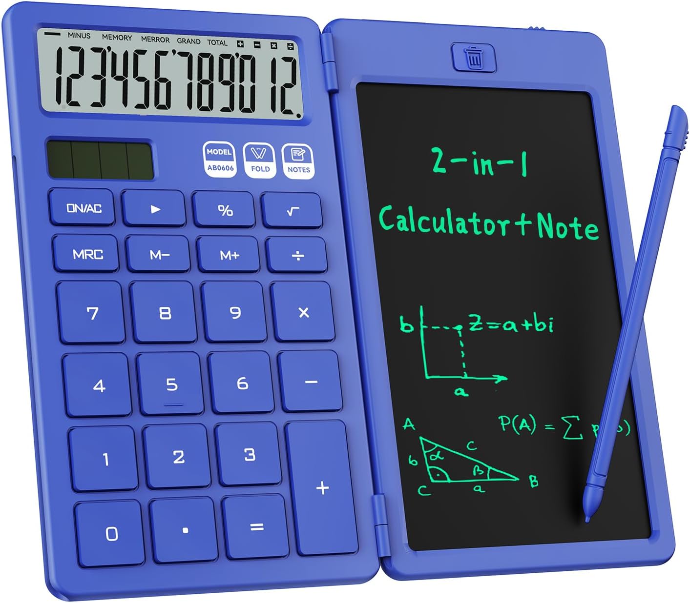 Detalle de ROATEE Foldable 2-in-1 Basic Calculator with Erasable LCD Tablet (Blue)