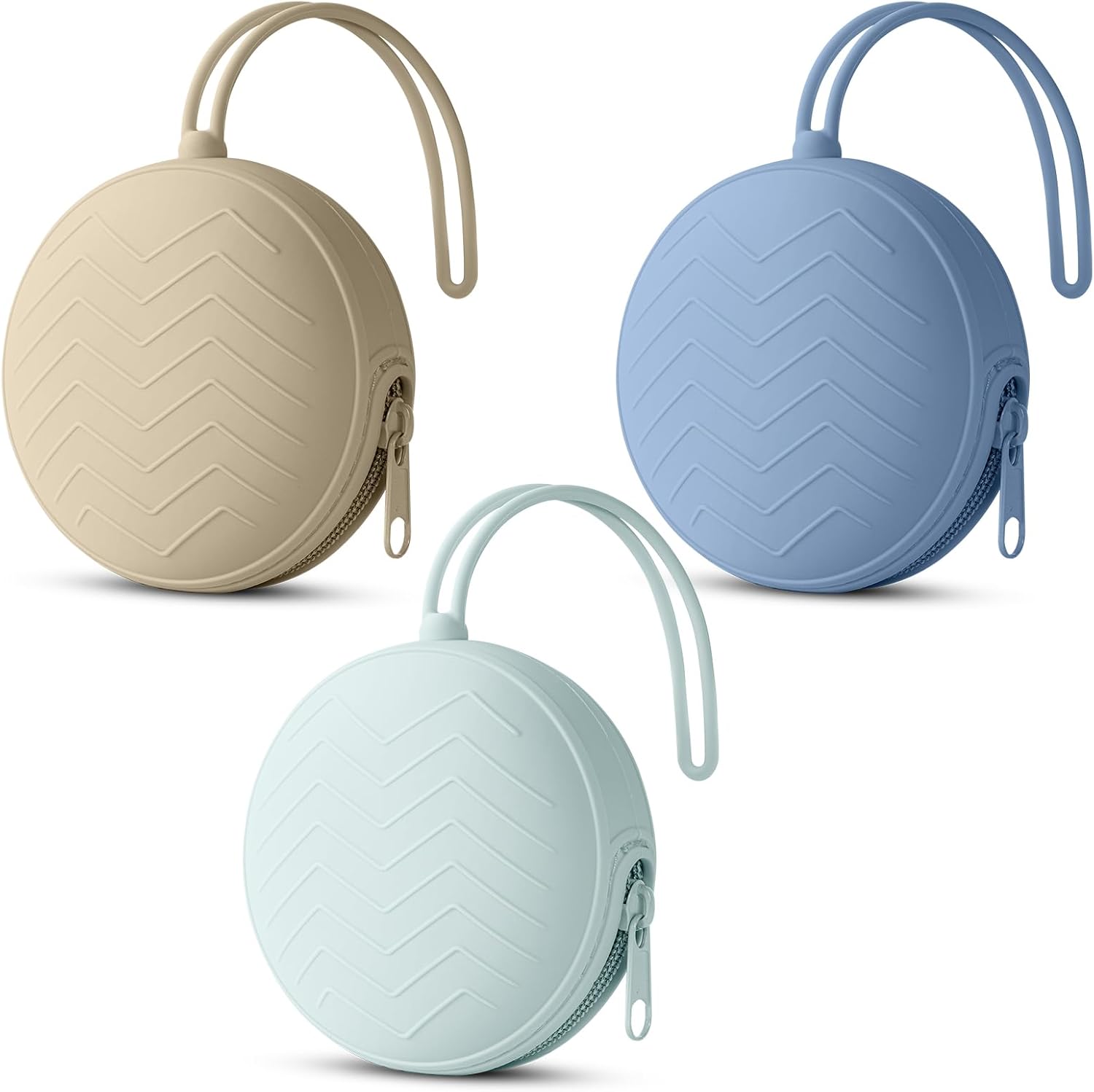 Aolso Porta Succhietto in Silicone: kit da 3, contenitore lavabile per ciucci e accessori da viaggio (Grigio/Cachi/Blu)