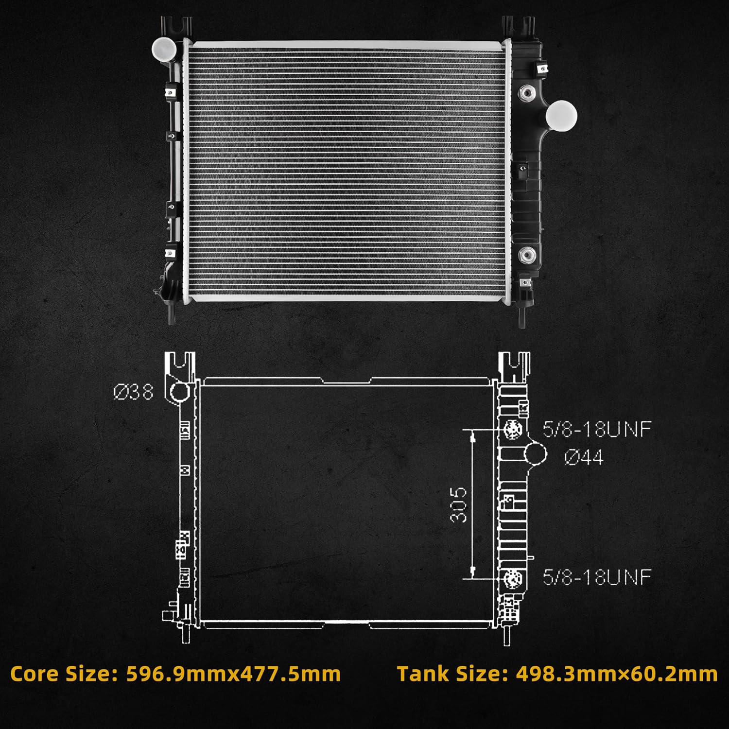 Detalle de DWVO Complete Radiator for 2000-2004 Dodge Dakota & Durango (2.5L-5.9L V6/V8) - OEM Fit