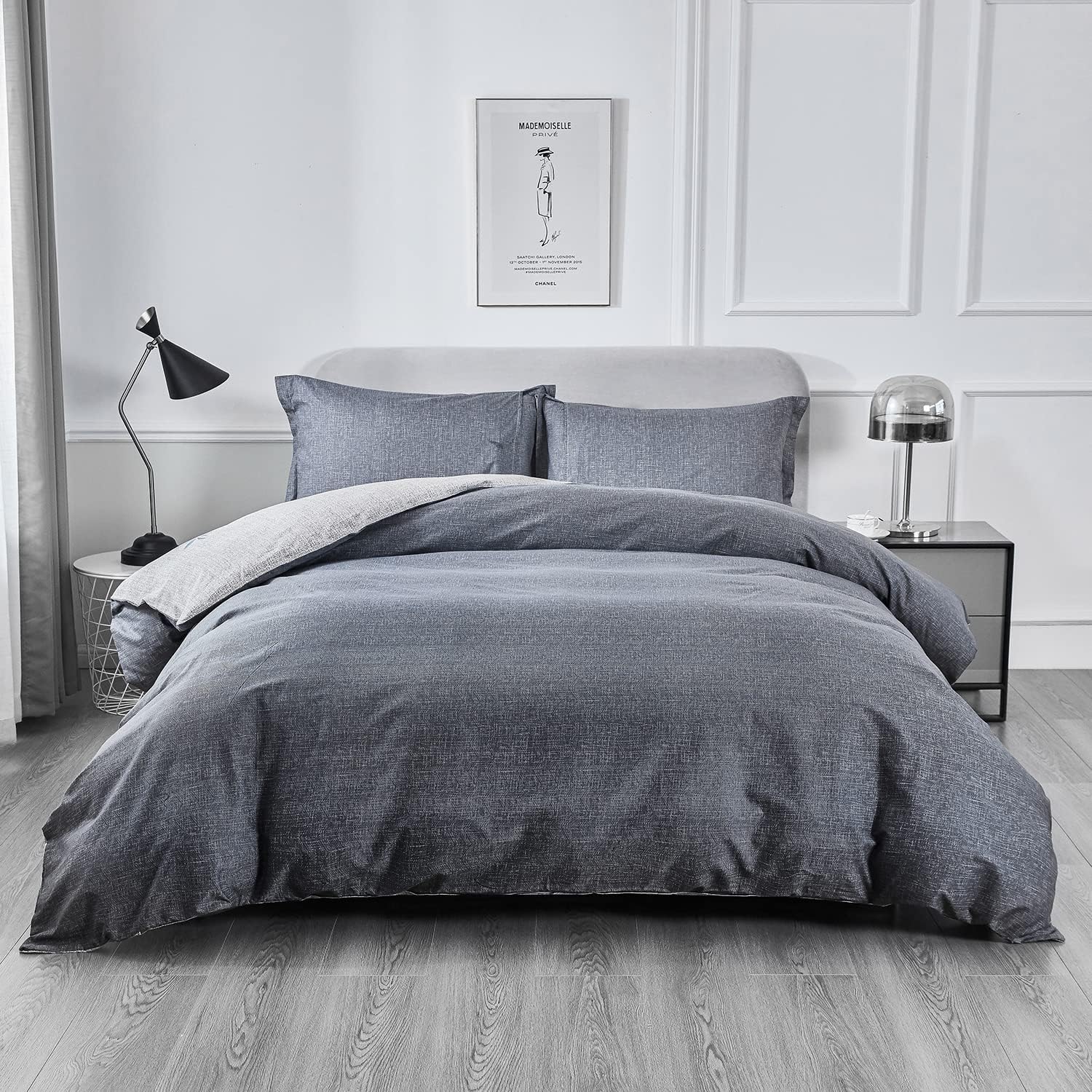 Thumbnail 1 de OAITE 01 King Cotton Duvet Cover Set, Grey-Blue Floral, 3 Pieces