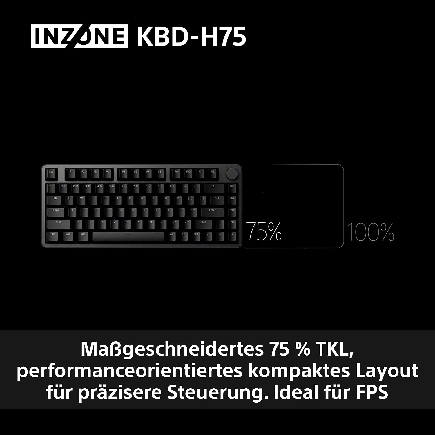 Thumbnail 6 de Sony INZONE KBD-H75 Gaming-Tastatur (75% TKL, Magnetschalter, Rapid Trigger, 8000 Hz) – US-Layout, Schwarz