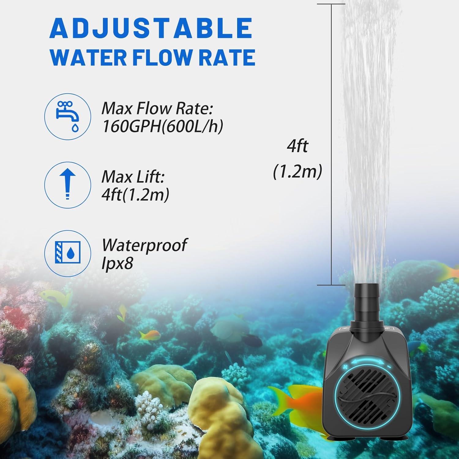 Detalle 2 de Knifel Submersible Pump 600L/H (10W) with Dry Burning Protection, Ultra Quiet Design, 1.2m lift