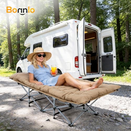 Thumbnail 8 de Bonnlo Feldbett klappbar mit Matratze – XXL Campingbett 190 x 71 x 36 cm, verstärkte Stahlrohre, Oxford-Gewebe, Braun