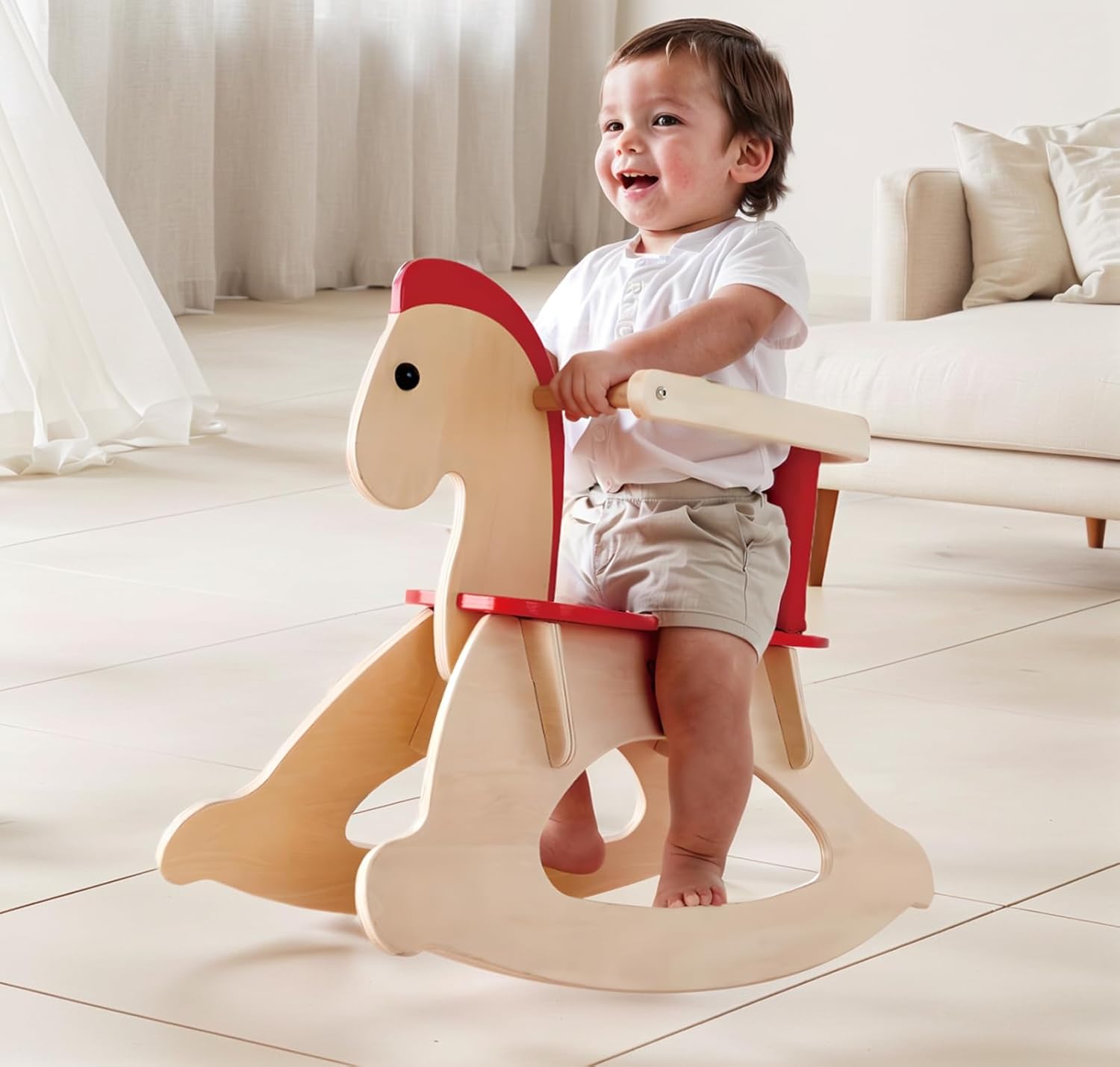 Detalle de Hape E0100 Cavallino a dondolo con barandilla regolabile