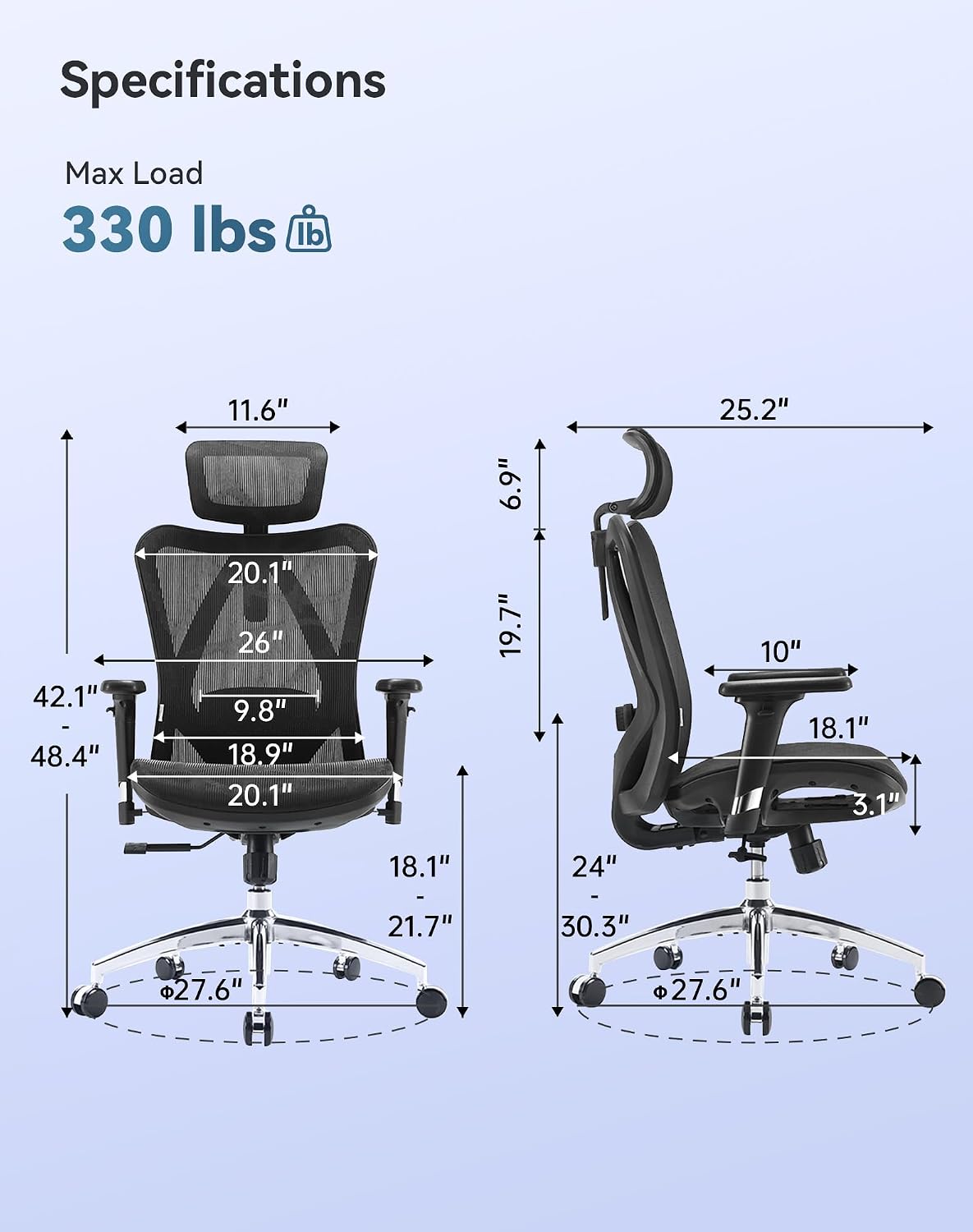Detalle de SIHOO M57: sedia ergonomica da ufficio con rete traspirante, supporto lombare e regolazioni 3D