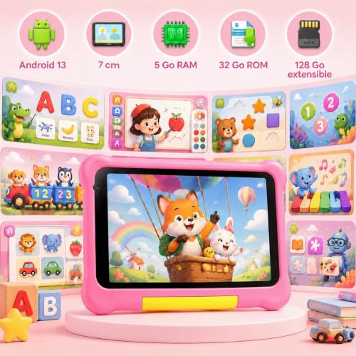 Detalle de MUTSAY Tablette Enfants 7'' Android – Éducative, 5 Go RAM / 32 Go ROM, Étui antichoc + Extensible 128 Go