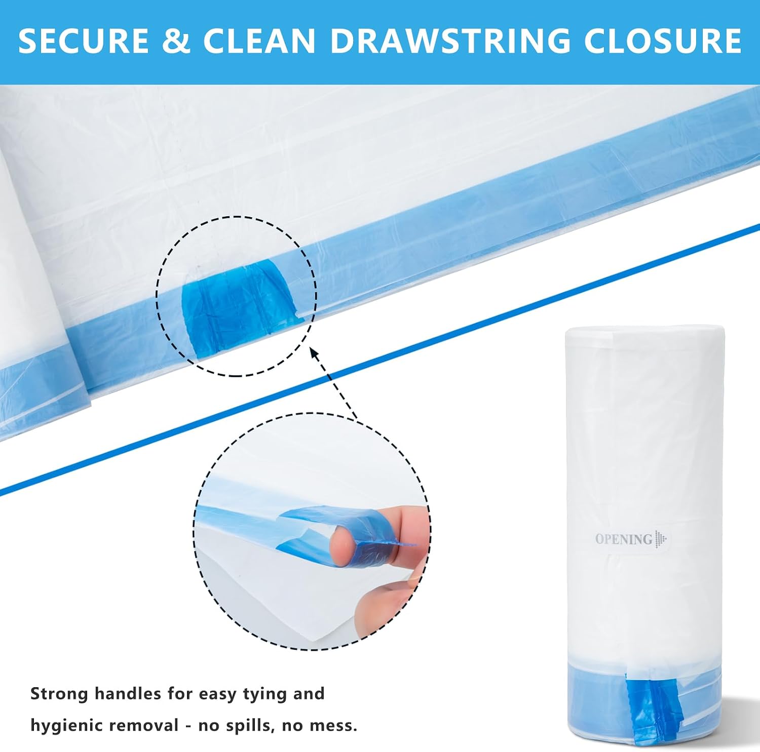 Detalle de Replacement Waste Bags for Self Cleaning Litter Box – Heavy-Duty Dual Drawstring, 21.7" x 11", 120 Bags (6 Rolls)