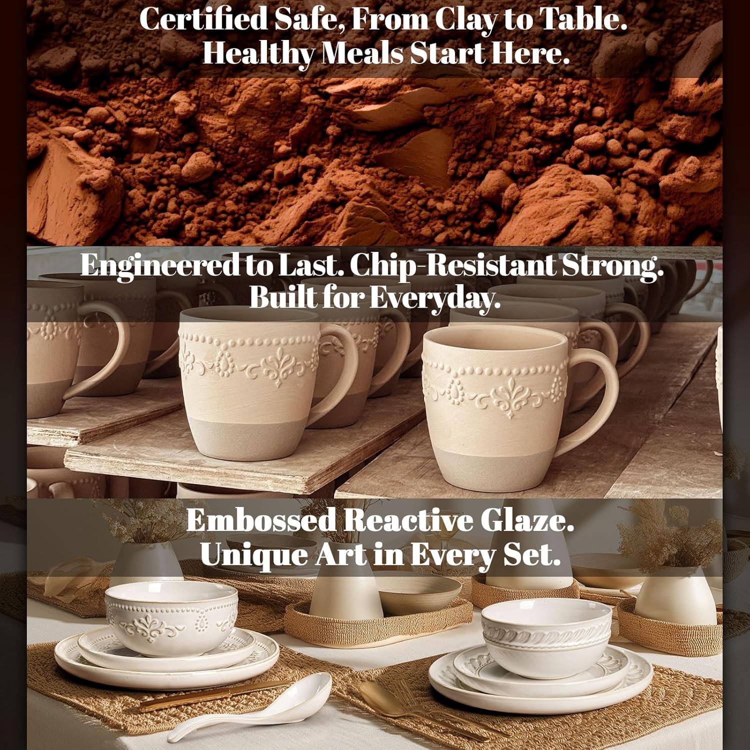 Thumbnail 3 de Artena 16-Piece Ceramic Dinnerware Set for 4 (Plates, Bowls & Soup Spoons)