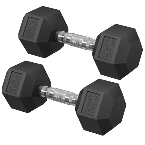 Detalle de SONGMICS Hexagonal Dumbbell 2x10 kg | Mancuernas de hierro fundido con recubrimiento de PVC