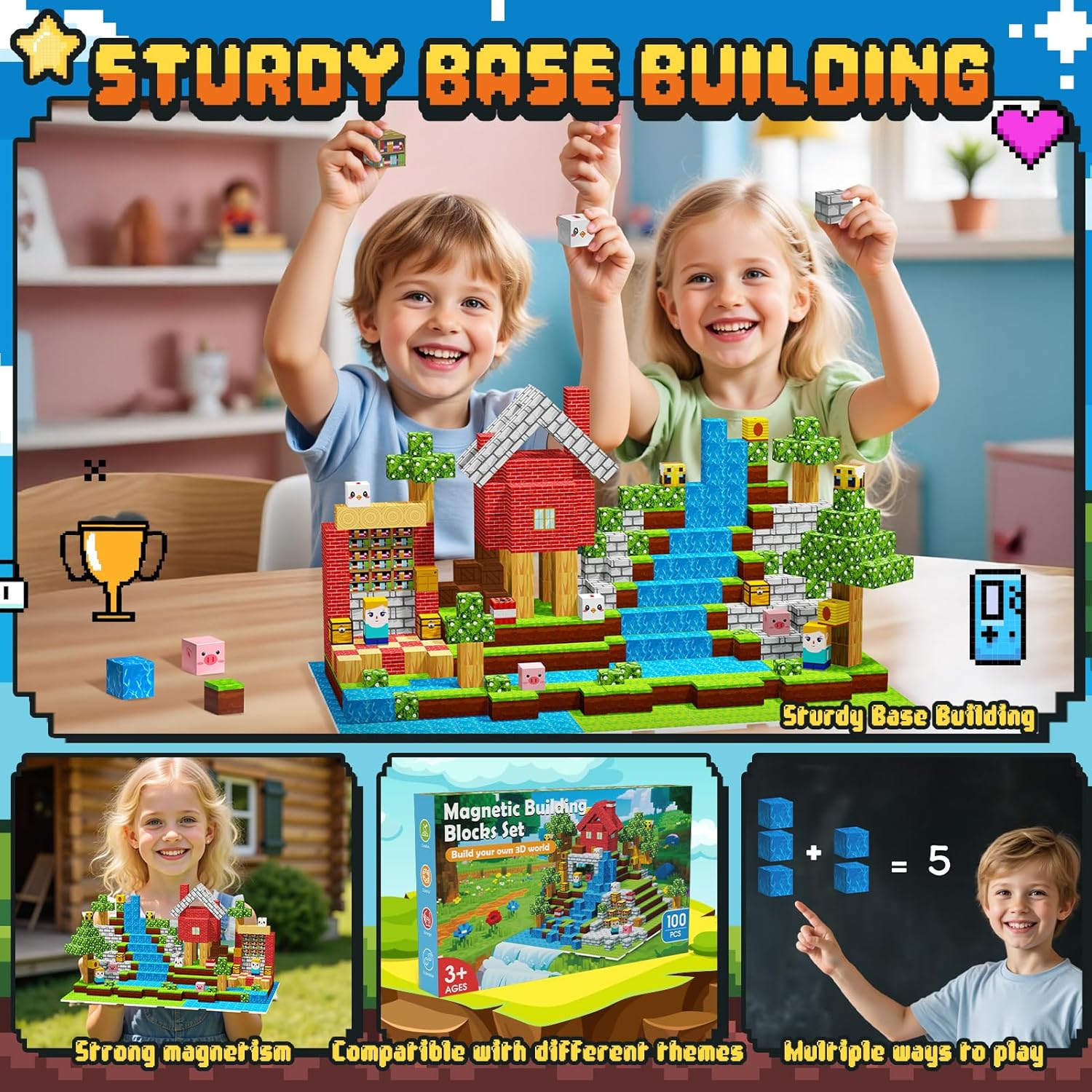 Detalle 2 de Wootoyz 100-piece magnetic building blocks for ages 3–6 🧩