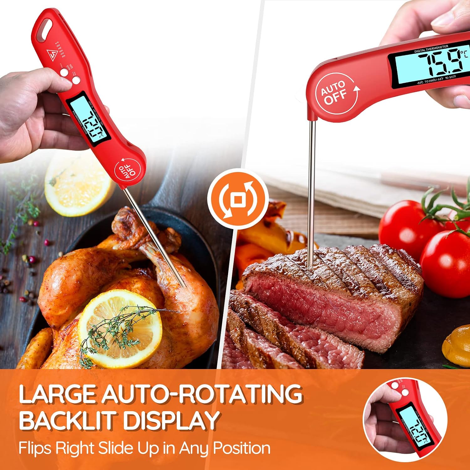 Detalle 2 de DOQAUS Meat Thermometer Probe – 3s Instant Read Digital Thermometer with Backlit LCD (Foldable Probe, ±1°C)