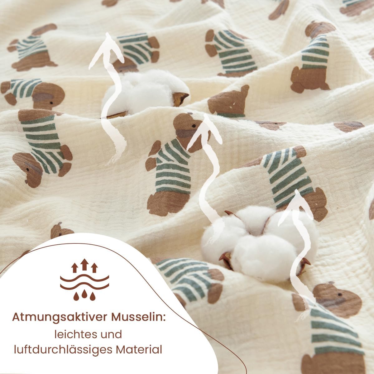 Thumbnail 2 de AShanlan Kinderbettwäsche 100x135 aus Musselin-Baumwolle (Oeko-TEX), inkl. Kissenbezug 40x60 – Dackel Braun