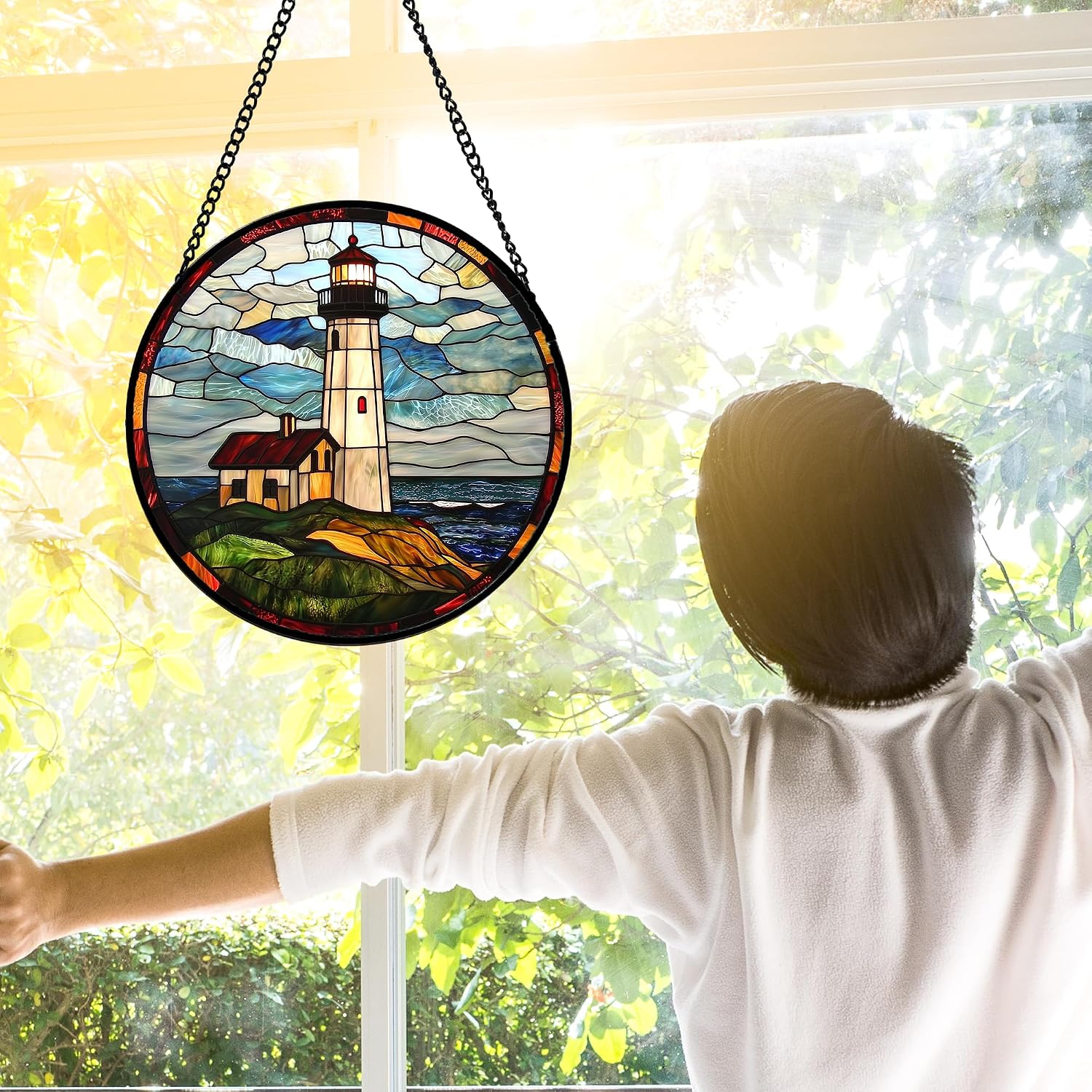Detalle 2 de Ocean Lighthouse Stained Glass Suncatcher 7.8-inch
