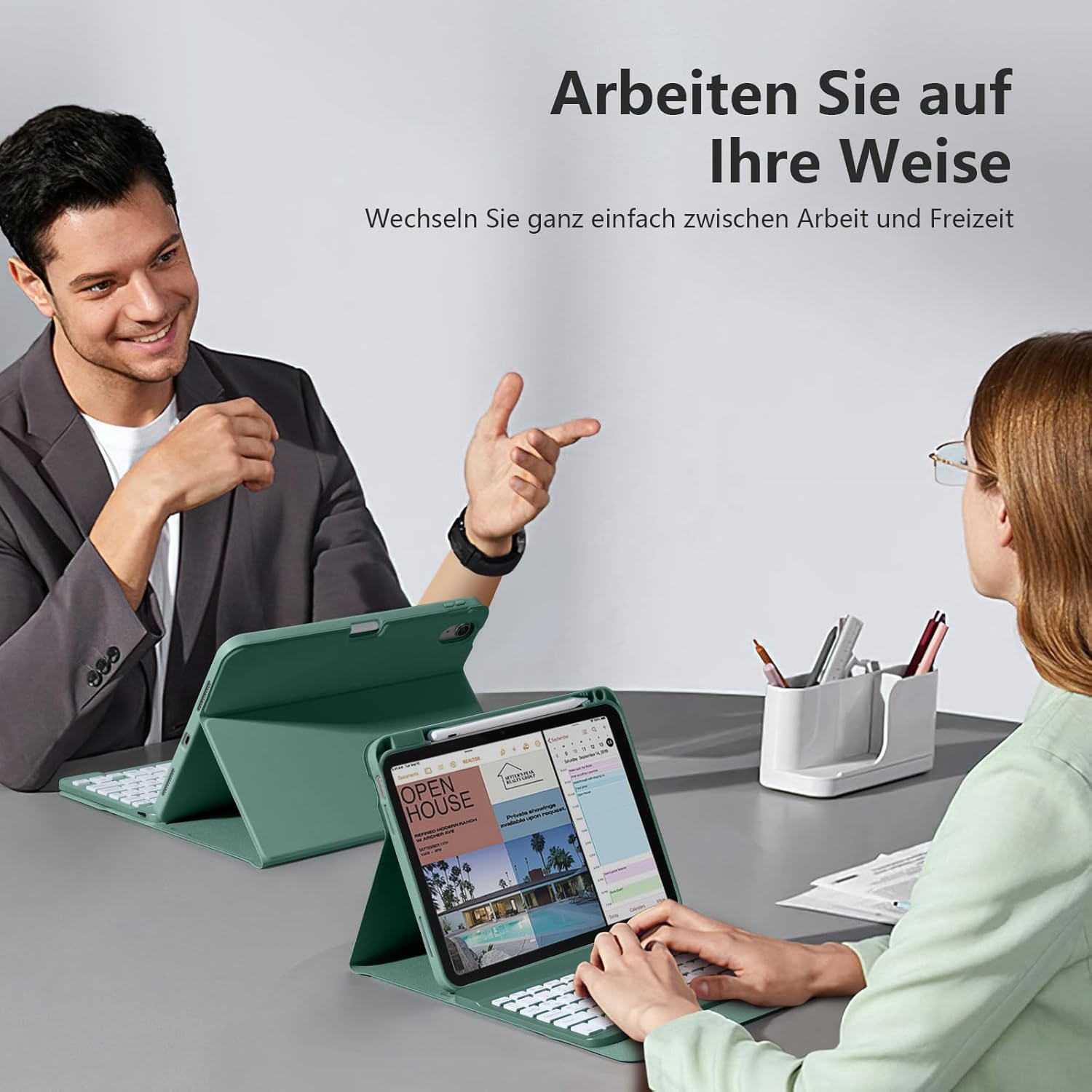 Thumbnail 6 de drivego Hülle mit Tastatur für iPad 11. & 10. Generation (A16/A10) – 7-farbige Beleuchtung, magnetisches Tastatur-Design, Stifthalter