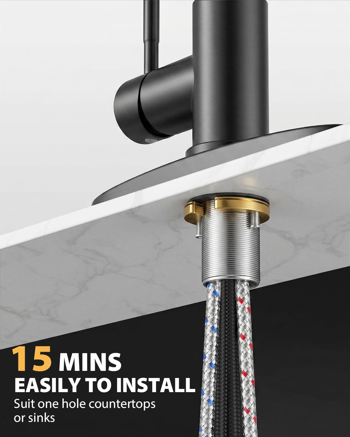 Detalle de Hiqufet HQ688MB Kitchen Faucet with Pull-Down Sprayer, 360° Swivel, Brushed Black