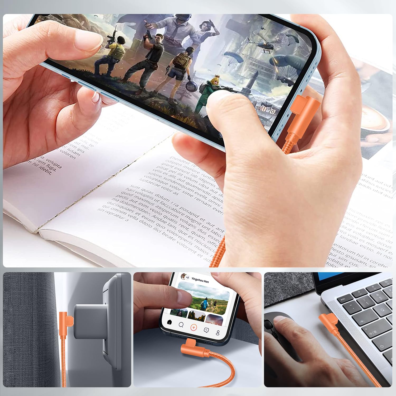 Thumbnail 4 de APFEN APFEN-USBC10FT-60W-90D USB-C Cable, 10 ft, 90-Degree, 3-Pack