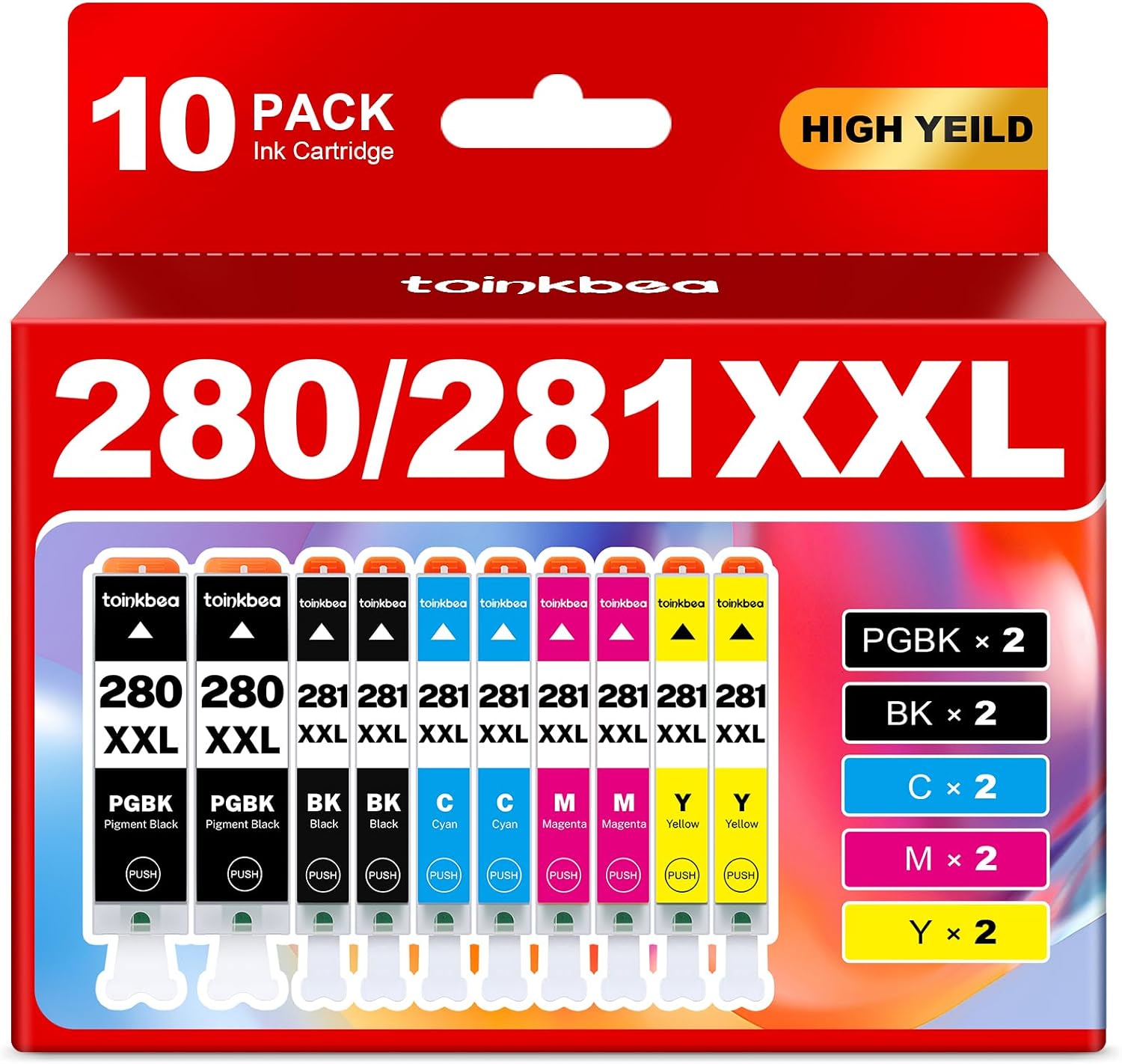 Detalle de toinkbea PGI-280XXL CLI-281XXL Compatible Ink Cartridges, 10-Pack