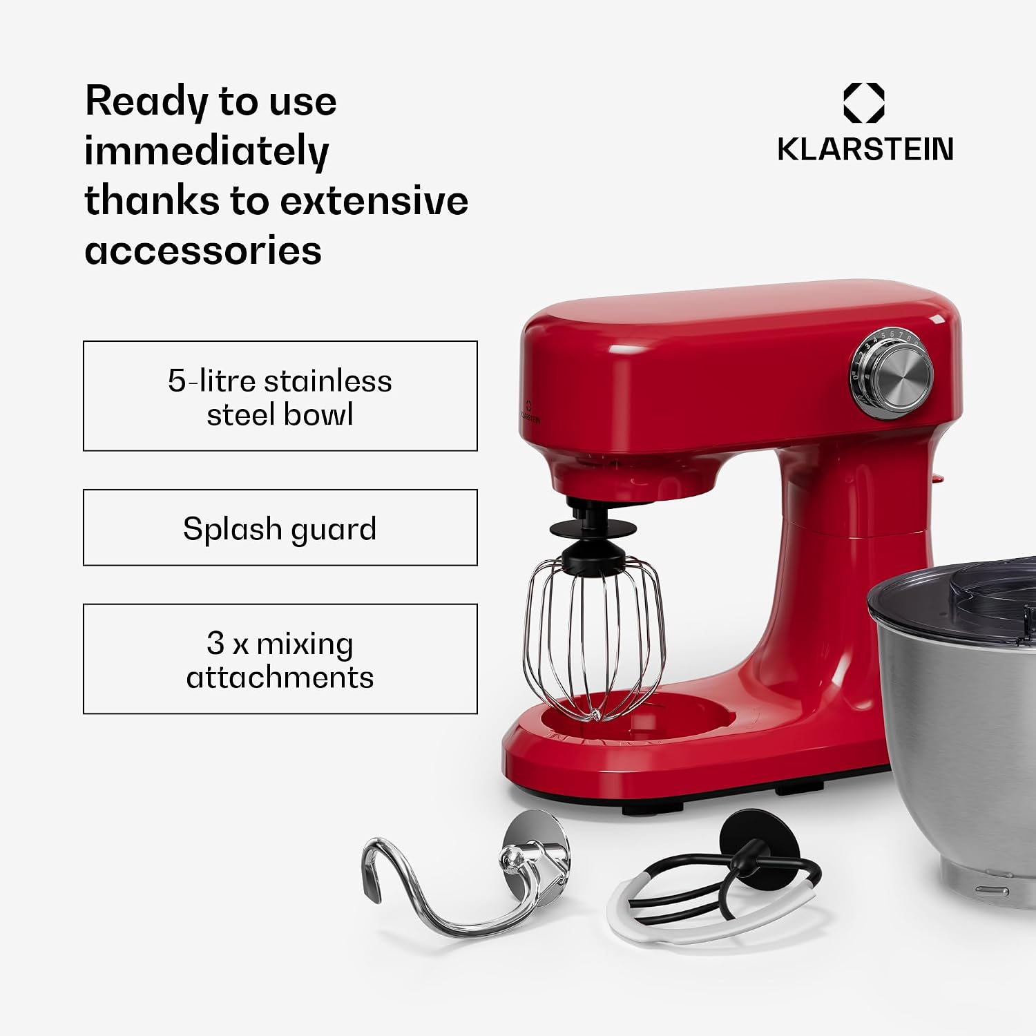 Detalle de Klarstein Bella Evo Stand Mixer, 1,500 W, 5-litre Bowl, 12 Speeds