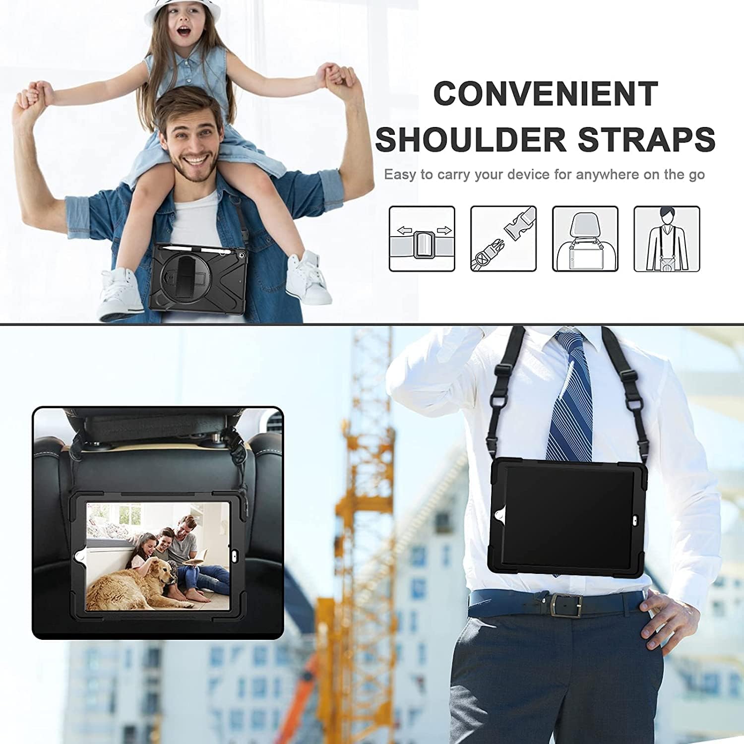 Thumbnail 6 de Gerutek Rugged Case for iPad 6th/5th Gen (9.7 inch, 2017/2018) – Shockproof black with 360 hand strap & stand