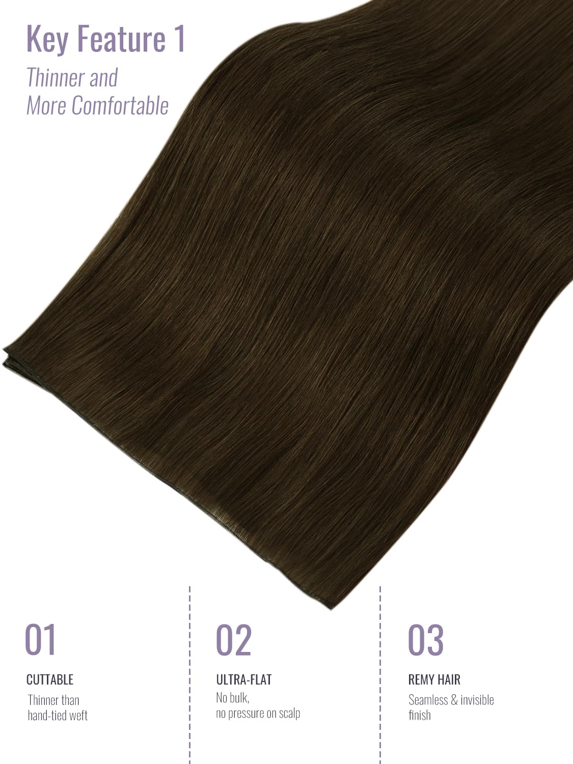 Detalle 2 de Fshine Human Hair Genius Weft Chocolate Brown 16 Inch (50g) Real Human Hair Extensions