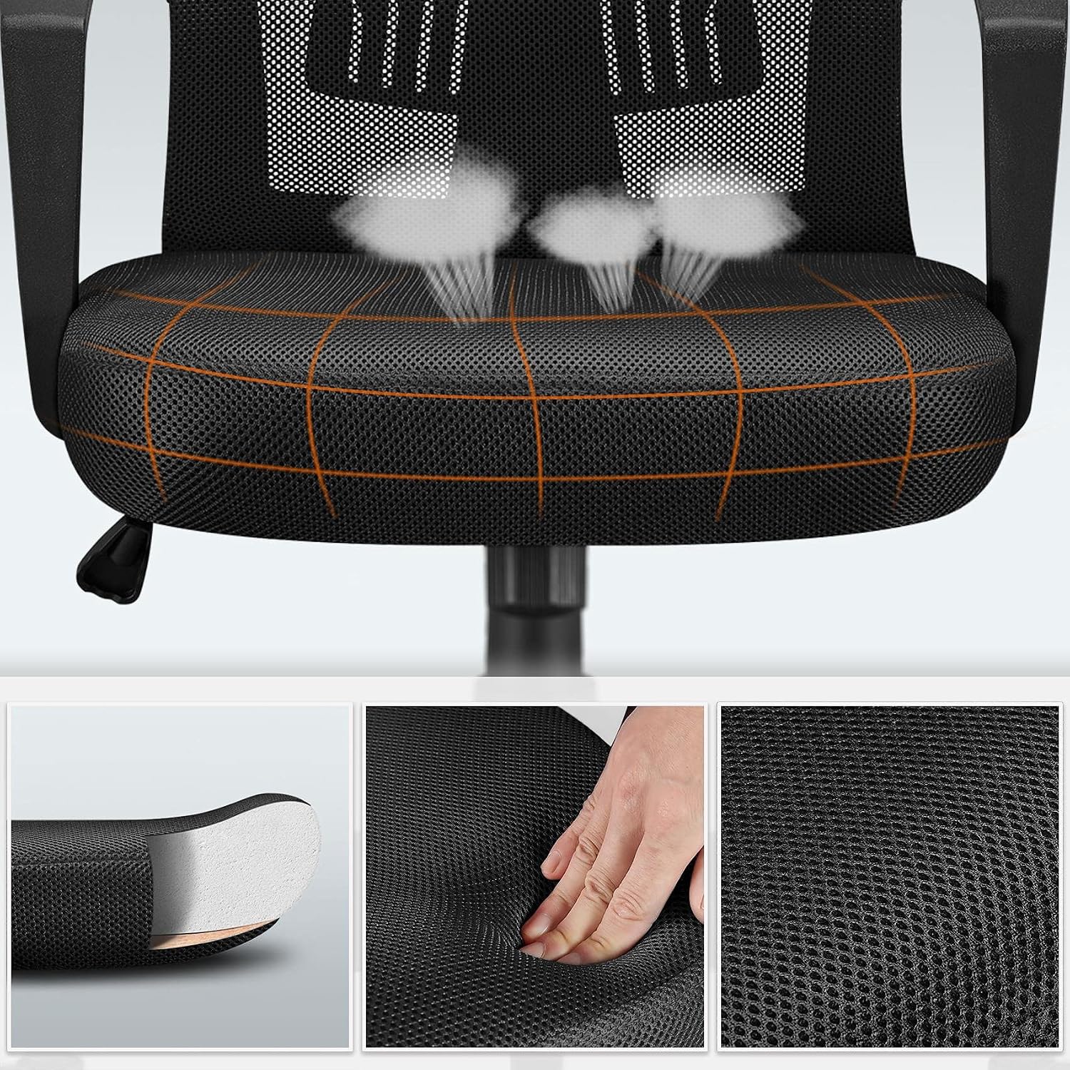 Thumbnail 6 de Yaheetech Sedia da Ufficio Ergonomica Girevole con Reclinabile e Supporto Lombare – Nero