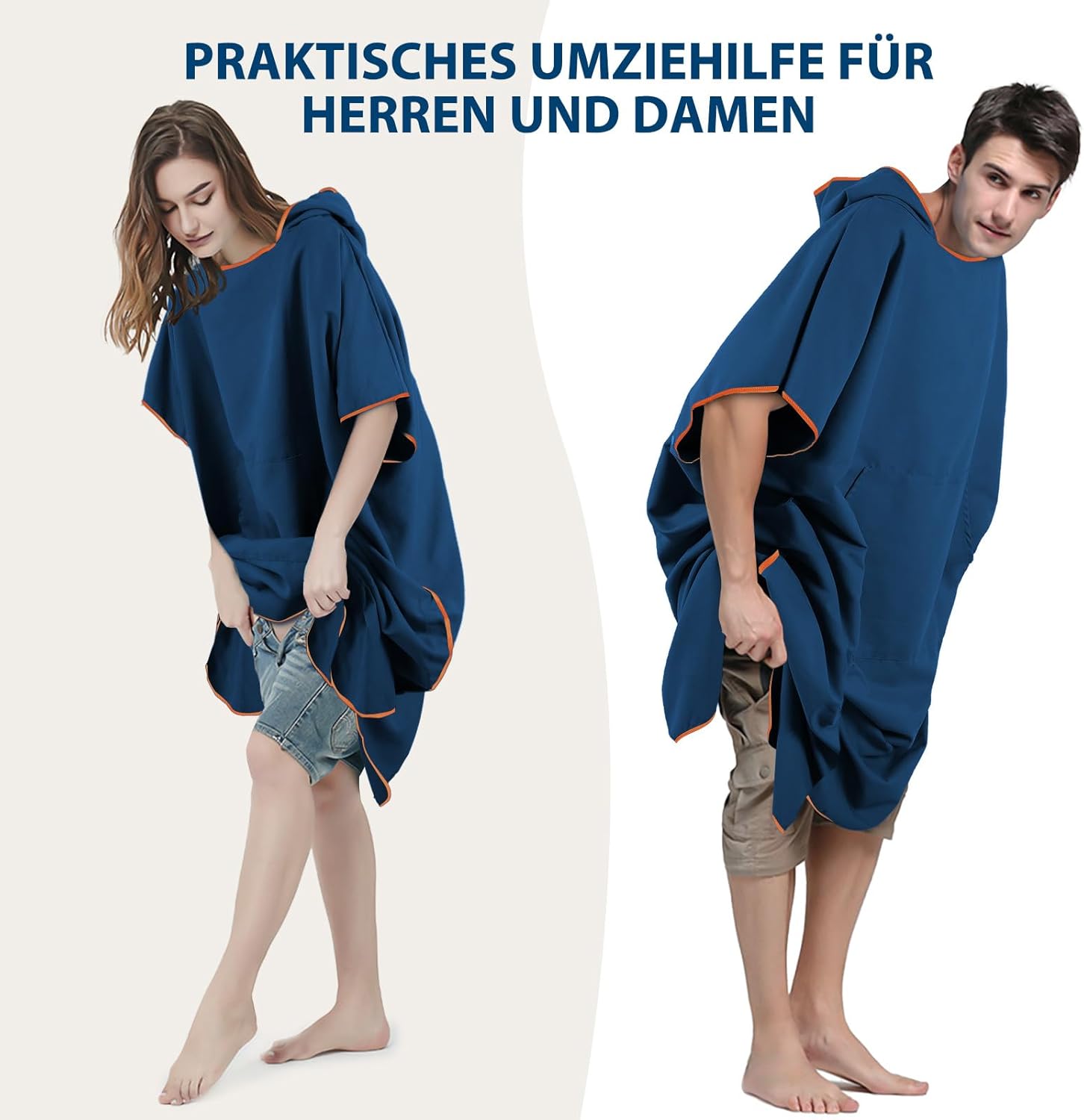 Detalle 2 de KUOGAS Poncho da bagno in microfibra 110x74 cm – Blu scuro (M) per spiaggia e surf