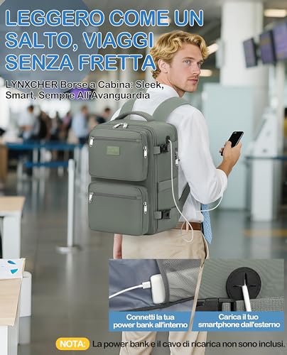 Detalle de LYNXCHER Zaino da Viaggio Easyjet 45x36x20: 30L, 15.6'' laptop, verde chiaro