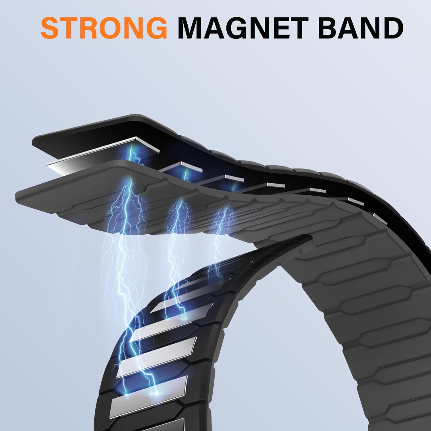 Detalle de Sixmoat Magnetic Band for Apple Watch — 42–49mm Silicone Magnetic Strap (Black/Gray)