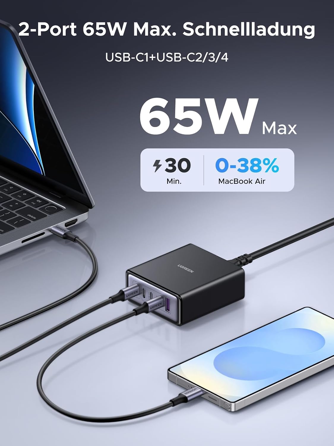 Thumbnail 2 de UGREEN USB C Ladegerät 65W 5‑Port Desktop Ladestation