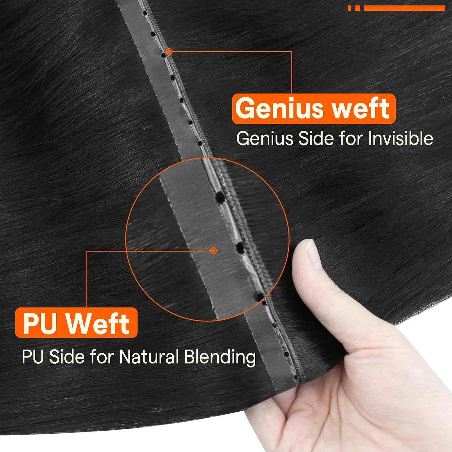 Detalle de Full Shine Butterfly Weft Hair Extensions Human Hair 16 Inch 50G (Off Black) – Silky Straight Volume, Invisible PU Hole Design