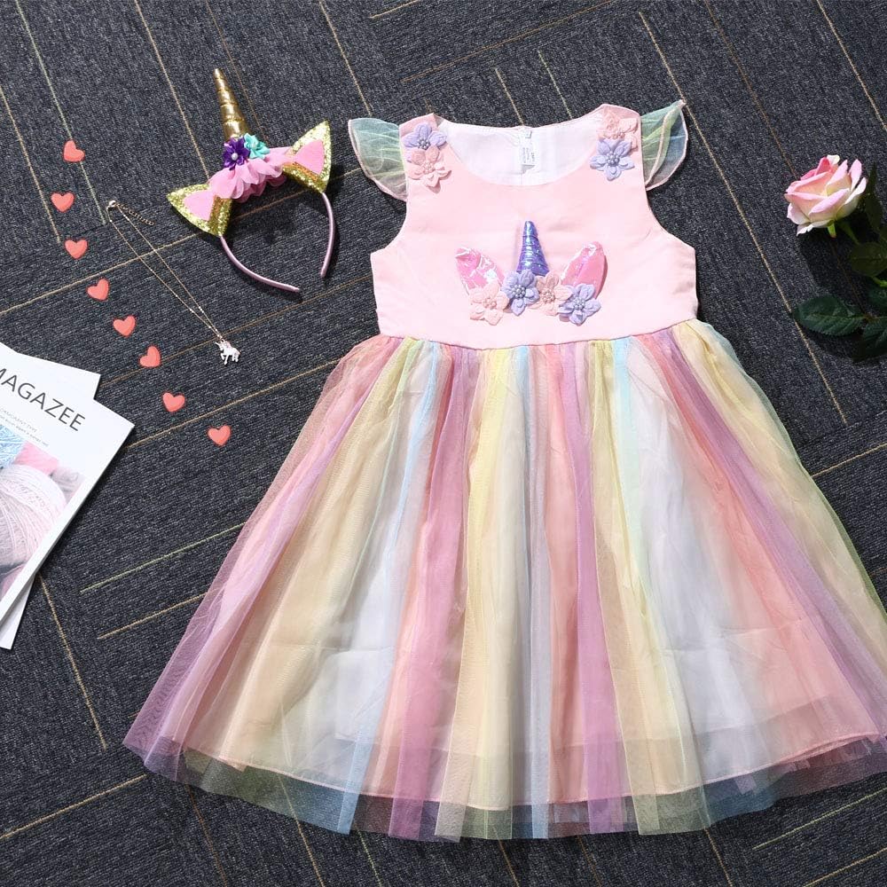 Thumbnail 5 de URAQT Unicorn Princess Dress Costume with Necklace & Headband (Age 3–10)