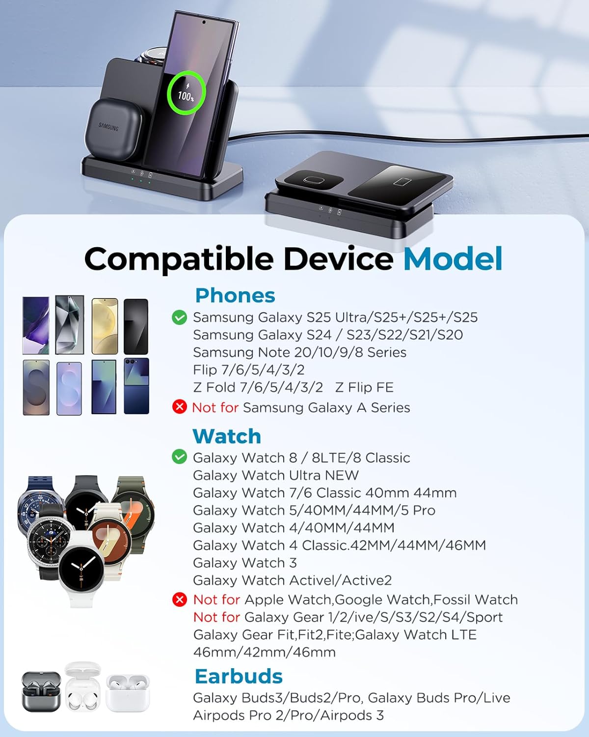Thumbnail 2 de Wireless Charger for Samsung – 3 in 1 Wireless Charging Station for Galaxy S26/S25/S24 Series