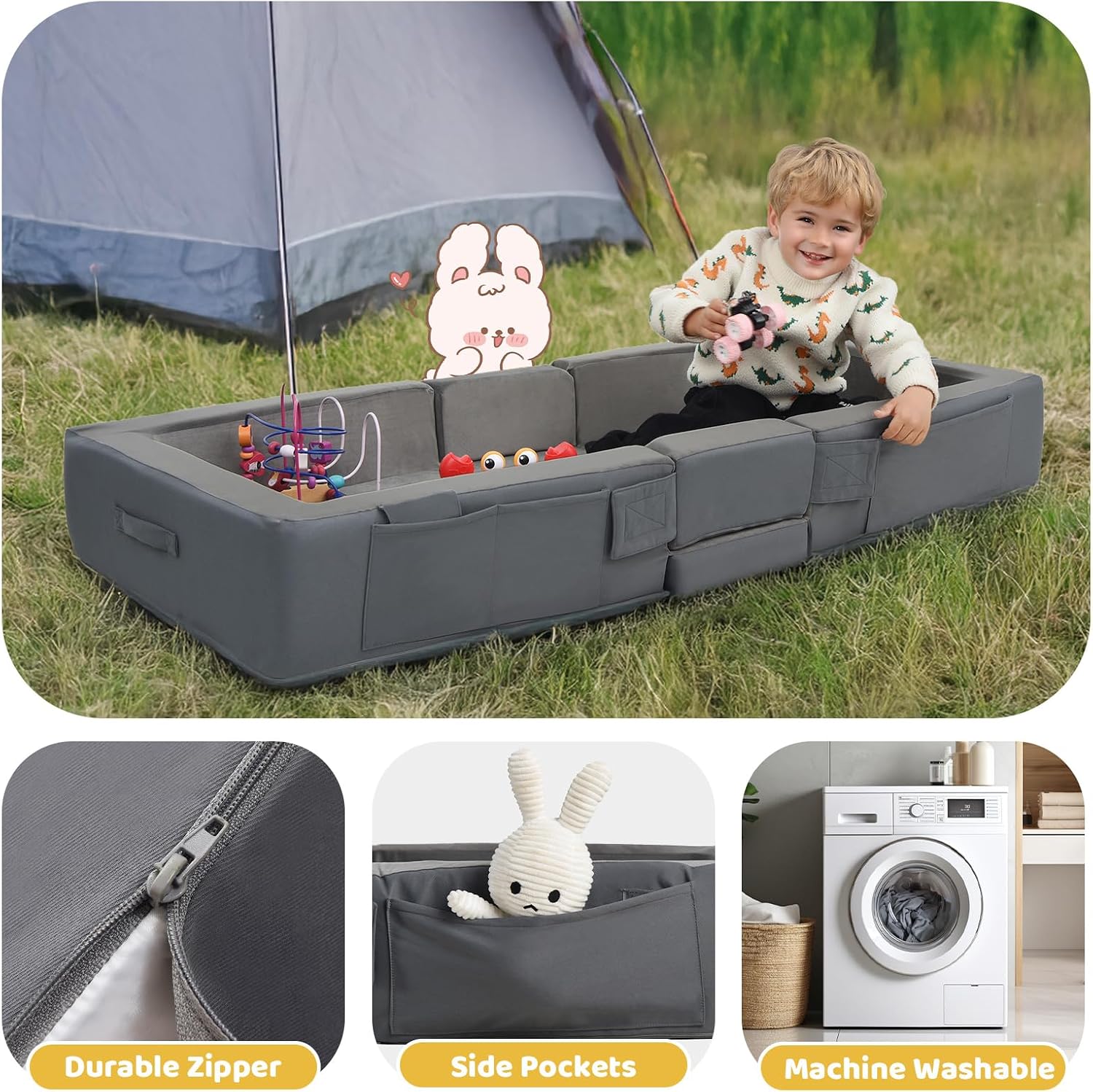 Detalle de ENITYA BED-2 Portable Toddler Travel Bed with Foam Safety Rails