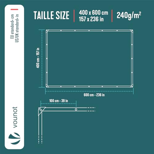 Thumbnail 2 de VOUNOT Bâche de Protection en Polyéthylène 240 g/m², 4x6 m – Vert/Argent, Imperméable et Ultrarésistante