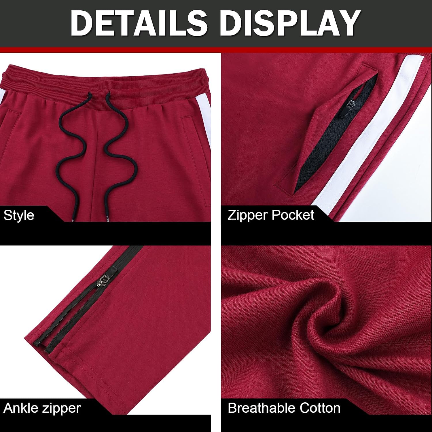 Detalle 2 de Suwangi Pantaloni Tuta Uomo Slim Fit con Tasche Zip