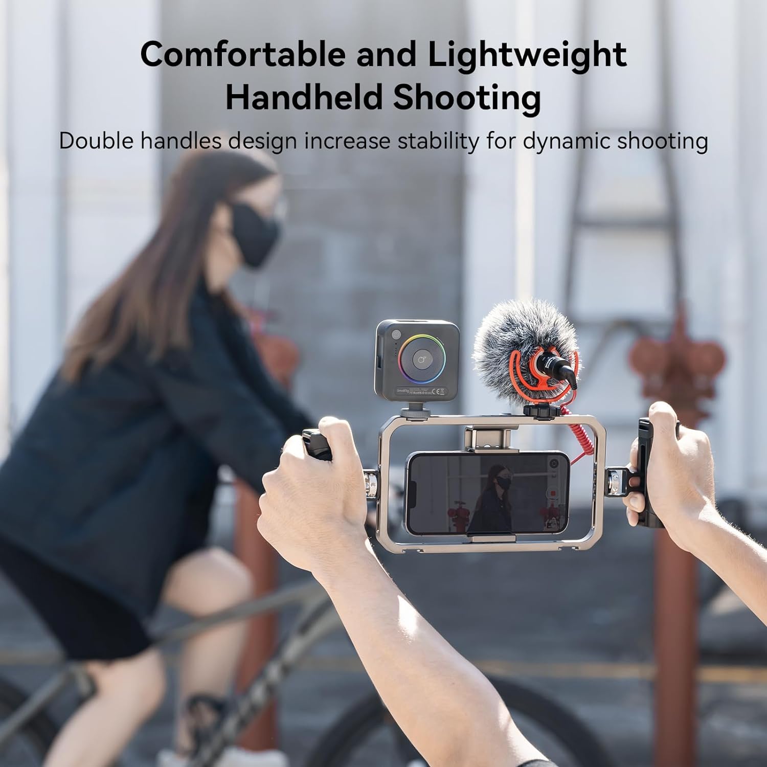 Detalle de SMALLRIG Kit de montage vidéo pour smartphone universel 4121 avec cage en aluminium et double poignée