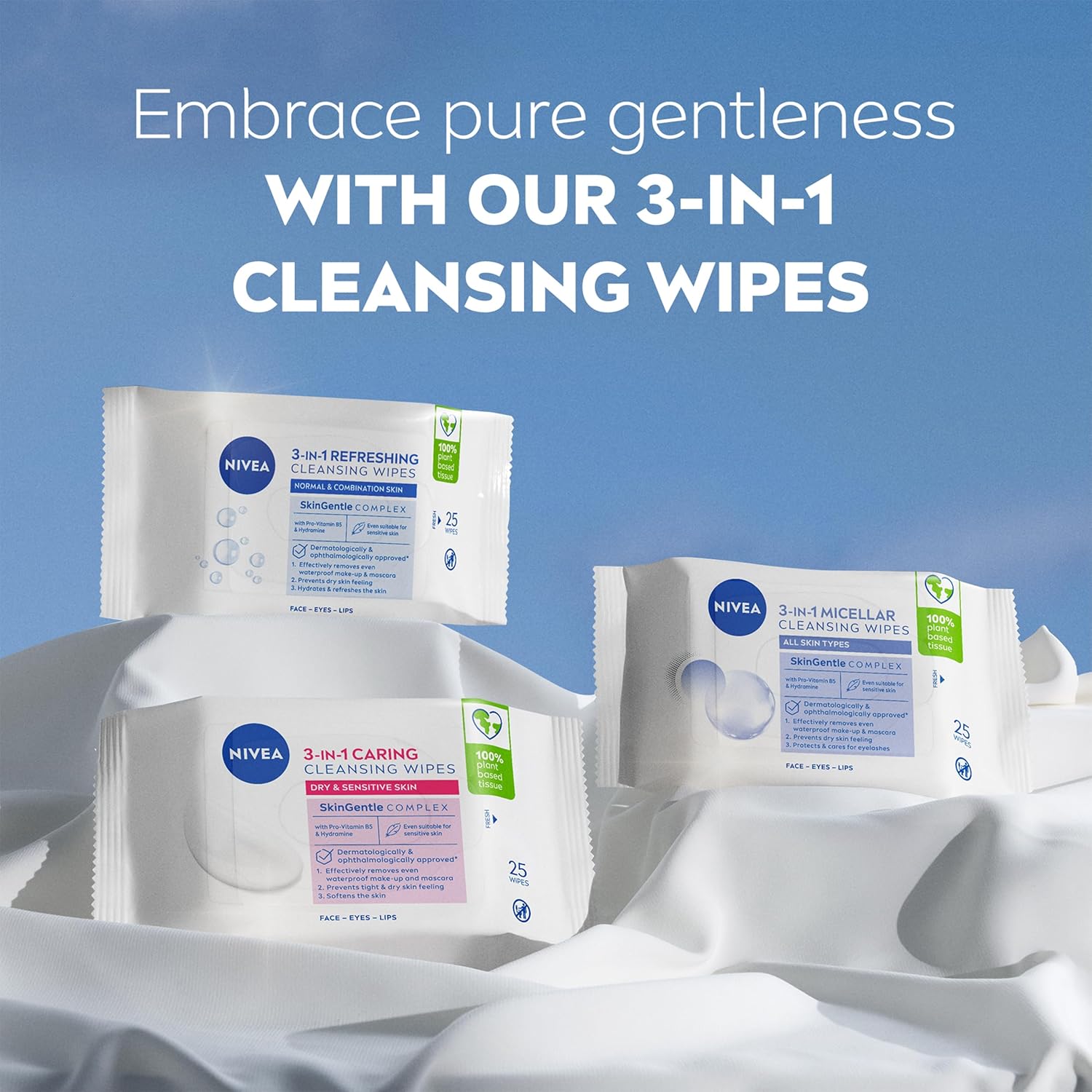 Detalle 2 de NIVEA 3in1 Refreshing Cleansing Wipes for Normal & Combination Skin (25 Sheets) – Pack of 6