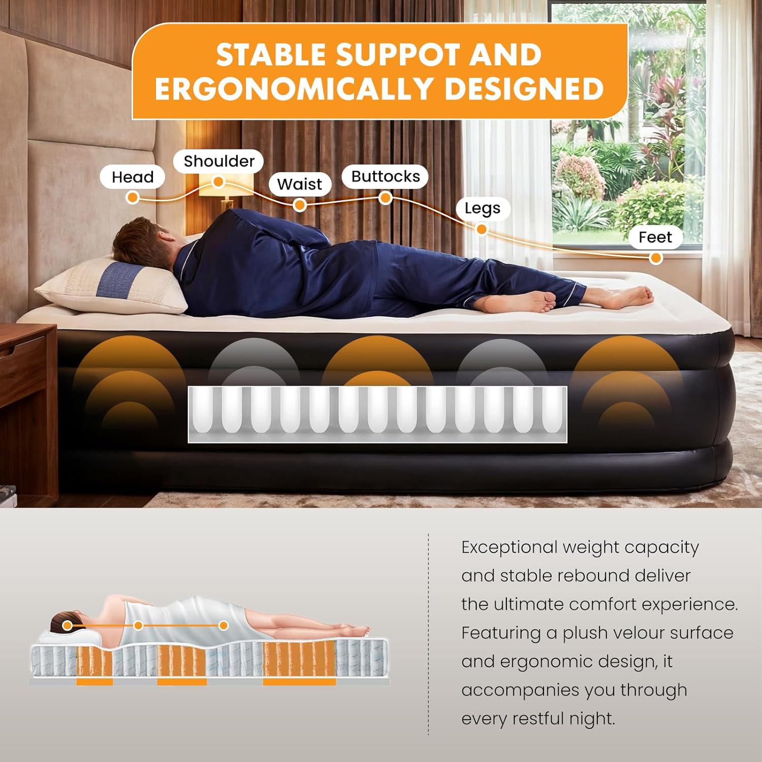 Thumbnail 6 de NEWBULIG Twin Air Mattress with Built-in Pump, 16-Inch Raised Height, Non-Slip Bottom