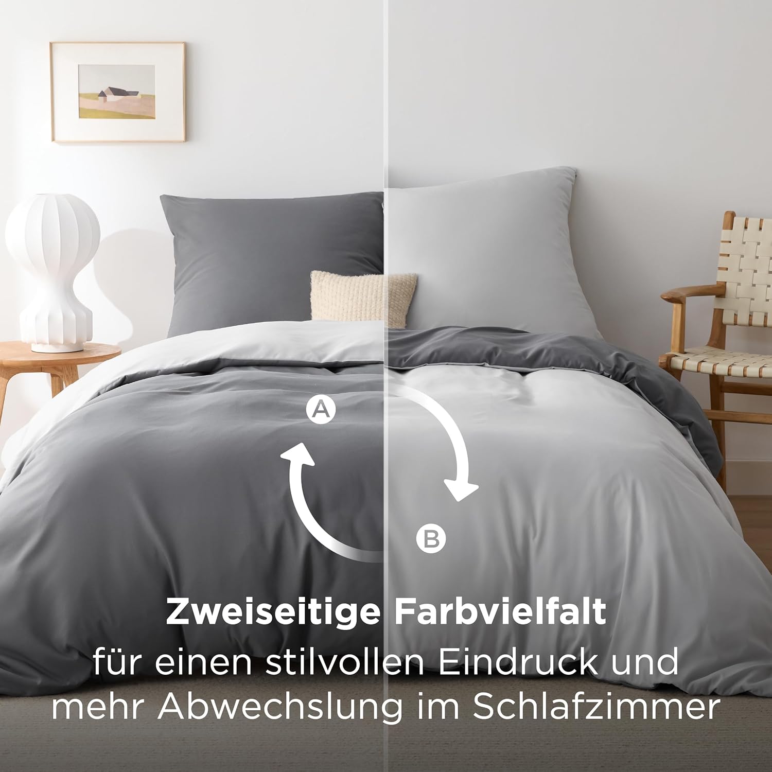 Thumbnail 3 de BEDSURE Bettwäsche 200x220 3-teilig Grau/Anthrazit – 200x220 Bettbezug + 2 Kissenbezüge (80x80) | OEKO-TEX