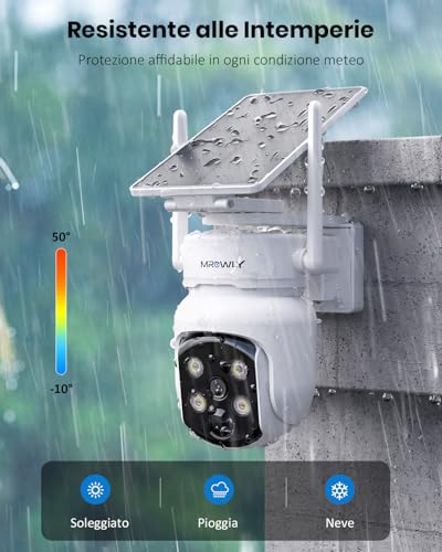 Thumbnail 7 de MROWLY Telecamera Wi-Fi Esterno 2 in 1 con Pannello Solare: 4MP/2.5K, Copertura 360°, Visione Notturna a Colori e Rilevamento PIR