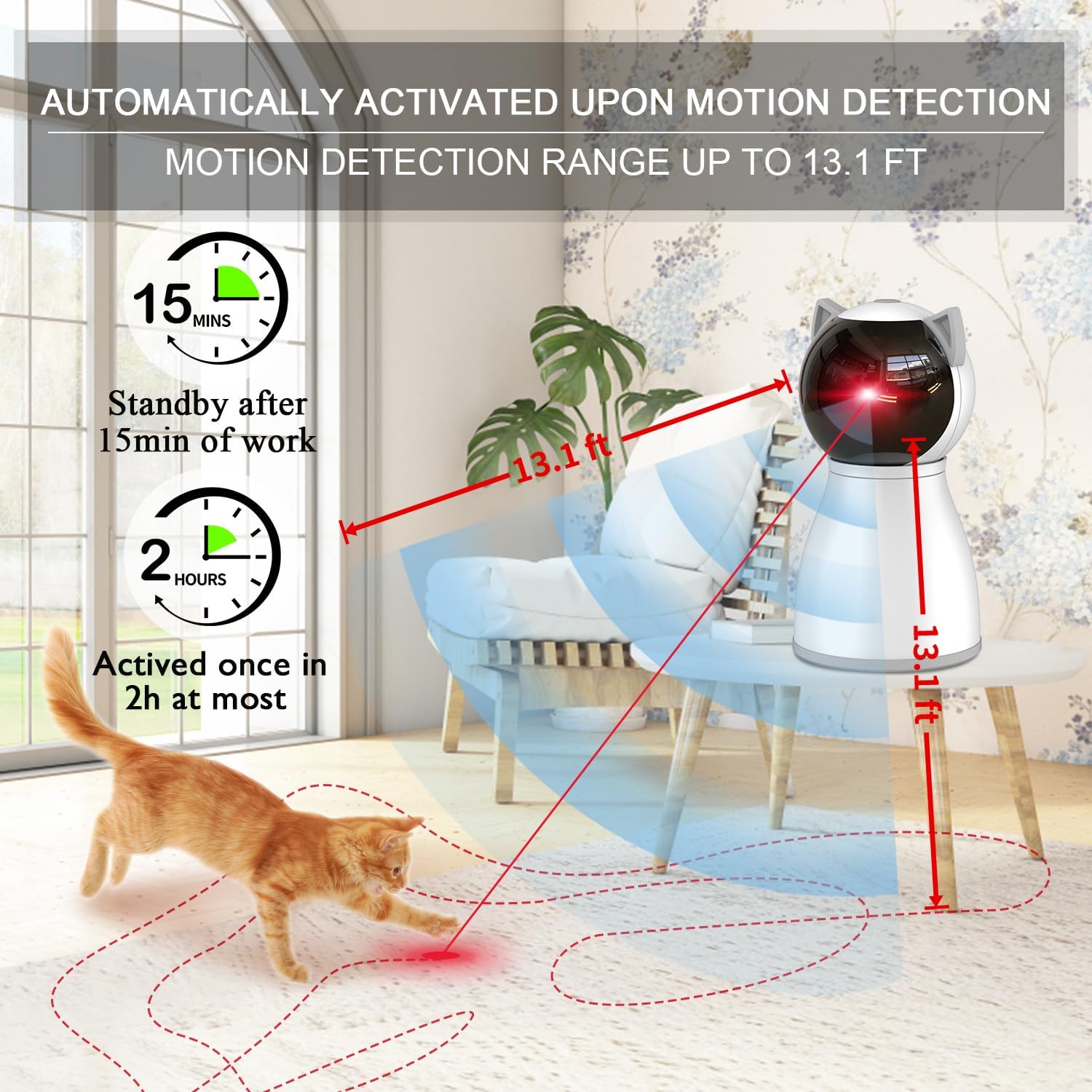 Detalle de YVE LIFE M05 Automatic Cat Laser Toy, Motion-Activated Random Paths, 3 Speeds