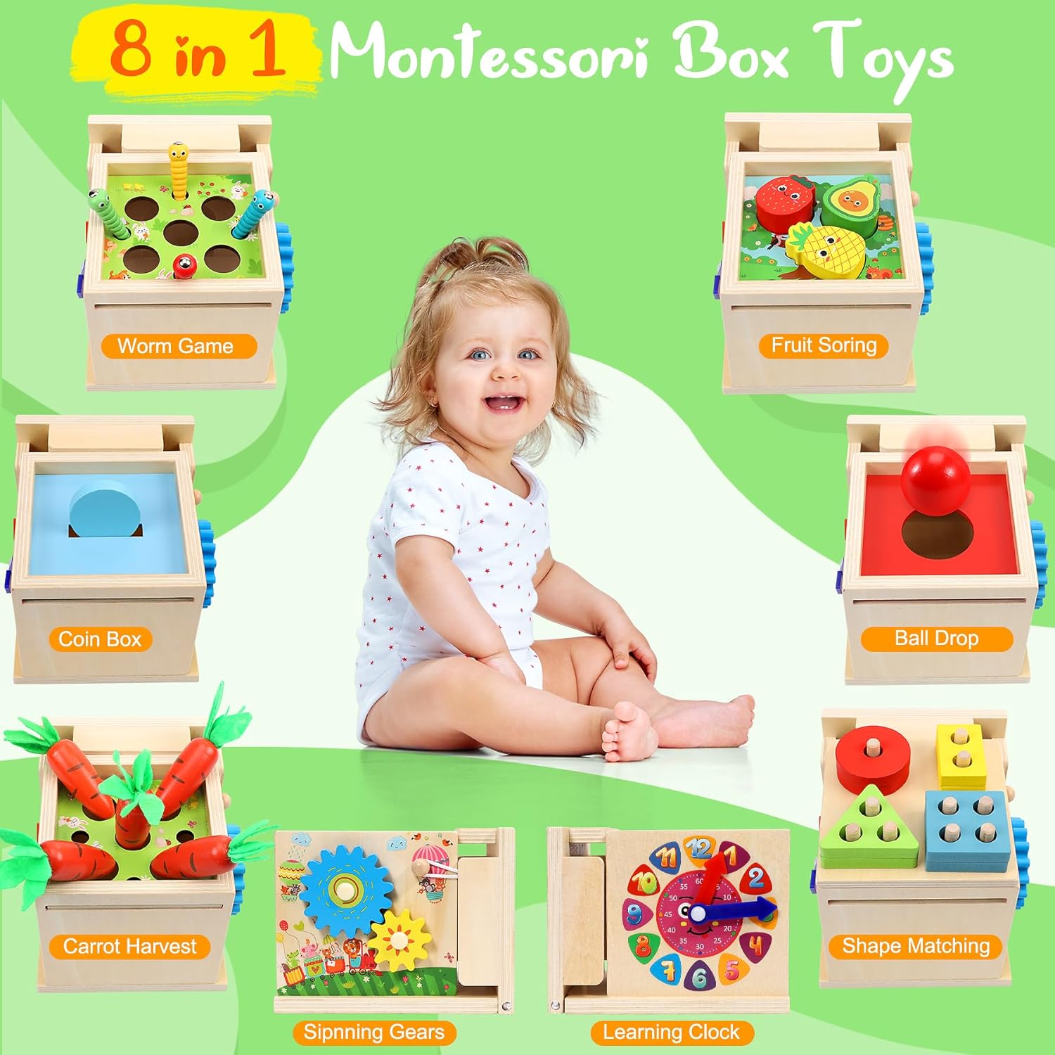 Thumbnail 1 de COOLJOY Giochi Bambini 2 Anni Cubo Multiattività in Legno 8-in-1 Montessori